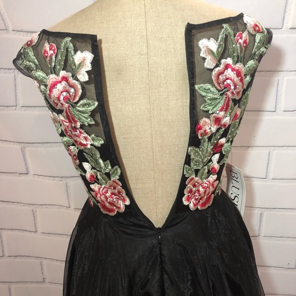 Blush Black Floral High Low sleeveless formal Gown - Picture 4 of 6